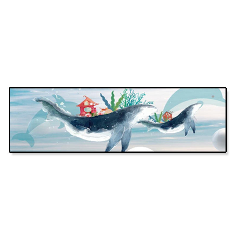 Fantasy Flying Whale Canvas Cartoon Textured Wall Art Print in Soft Color for Kids Room Clearhalo 'Art Gallery' 'Canvas Art' 'Kids' Arts' 1933007