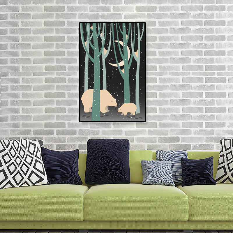 Animal Canvas Wall Art Cartoon Cute Illustrated Wild Life Wall Decor in Pastel Color Clearhalo 'Art Gallery' 'Canvas Art' 'Kids' Arts' 1933027