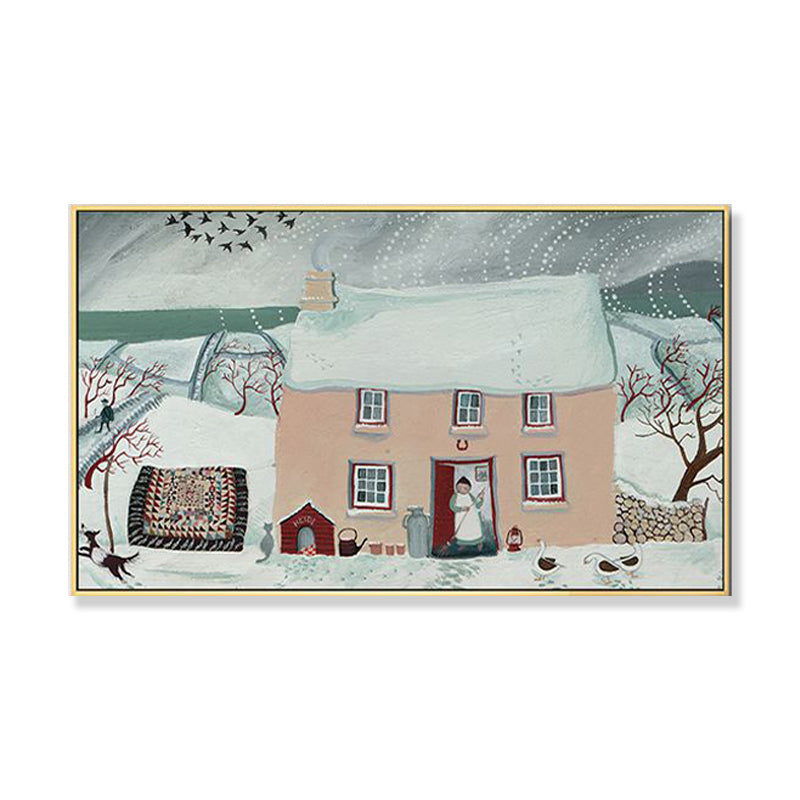 Picturesque Scenery Wall Art Living Room Illustration Farmhouse Canvas in Light Color Clearhalo 'Art Gallery' 'Canvas Art' 'Contemporary Art Gallery' 'Modern' Arts' 1933044