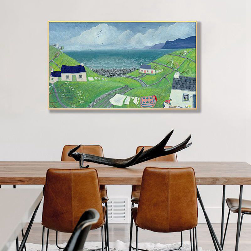 Picturesque Scenery Wall Art Living Room Illustration Farmhouse Canvas in Light Color White Clearhalo 'Art Gallery' 'Canvas Art' 'Contemporary Art Gallery' 'Modern' Arts' 1933045