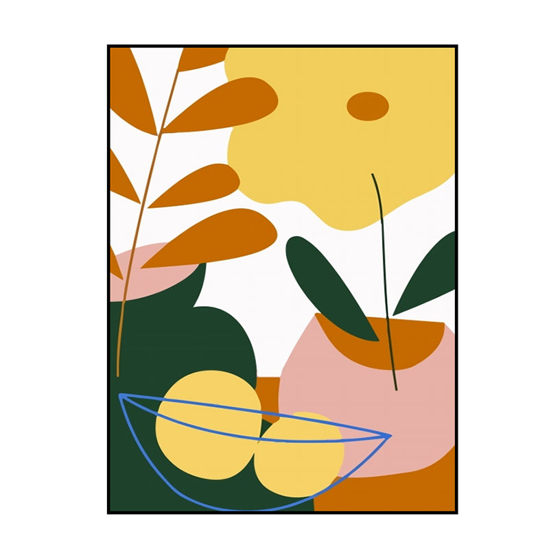 Pastel Still Life Canvas Print Illustration Fruit and Tableware Modern Textured Wall Art Clearhalo 'Art Gallery' 'Canvas Art' 'Contemporary Art Gallery' 'Modern' Arts' 1933231