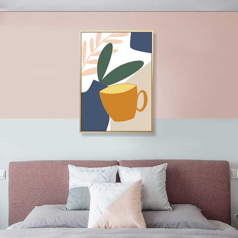 Pastel Still Life Canvas Print Illustration Fruit and Tableware Modern Textured Wall Art Orange Clearhalo 'Art Gallery' 'Canvas Art' 'Contemporary Art Gallery' 'Modern' Arts' 1933235