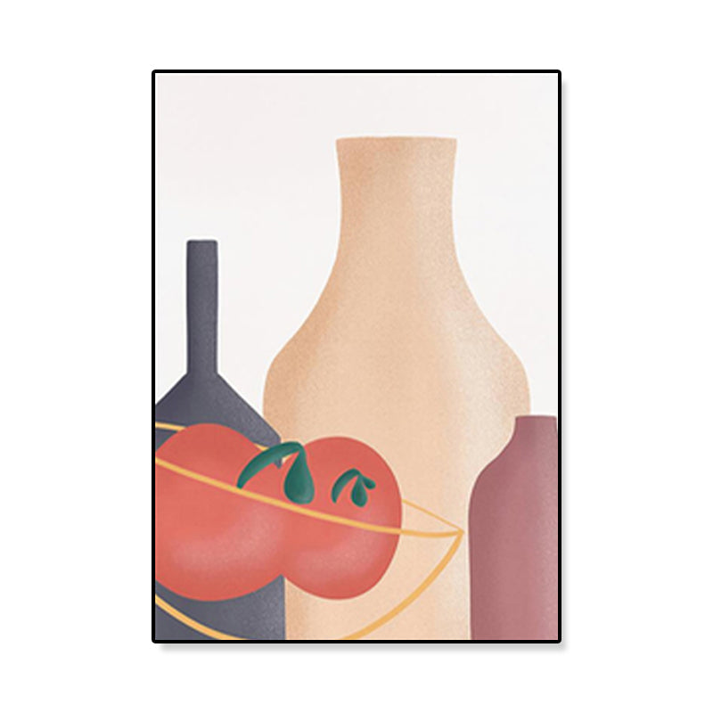 Pastel Still Life Canvas Print Illustration Fruit and Tableware Modern Textured Wall Art Clearhalo 'Art Gallery' 'Canvas Art' 'Contemporary Art Gallery' 'Modern' Arts' 1933242