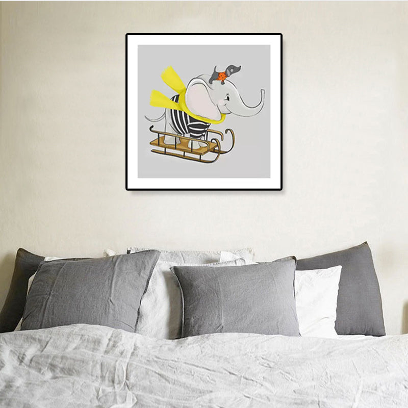 Soft Cartoon Canvas Illustration Animal Doing Workout Wall Art Print for Nursery Clearhalo 'Art Gallery' 'Canvas Art' 'Kids' Arts' 1933337
