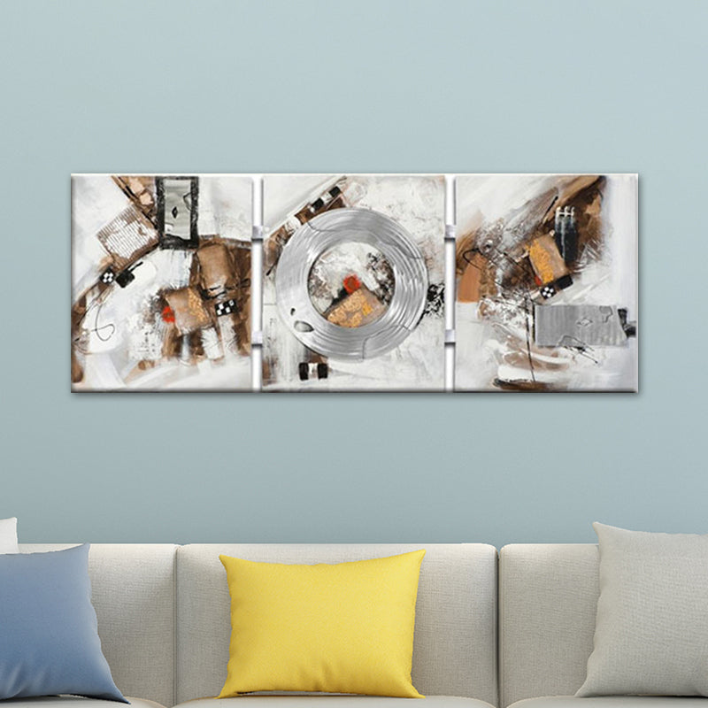 Hand Print Abstract Canvas Wall Art Contemporary Textured Painting in Brown for Home Brown Script 24" x 48" Clearhalo 'Art Gallery' 'Canvas Art' 'Contemporary Art Gallery' 'Modern' Arts' 1933503