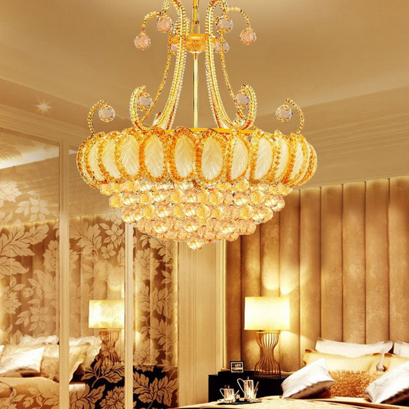 Modernist Waterfall Chandelier Clear Crystal Orb 5-Head Living Room Pendant Light Fixture in Chrome/Gold Gold Clearhalo 'Ceiling Lights' 'Chandeliers' 'Modern Chandeliers' 'Modern' Lighting' 1933547