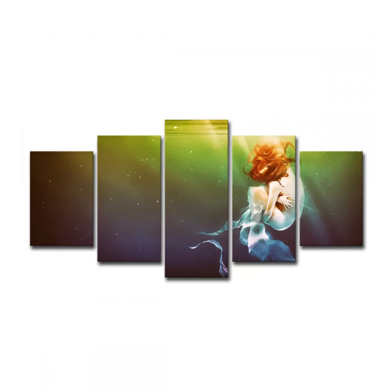 Fantasy Unconscious Mermaid Painting Green Multi-Piece Wall Art Print for Living Room Clearhalo 'Art Gallery' 'Canvas Art' 'Contemporary Art Gallery' 'Modern' Arts' 1933622