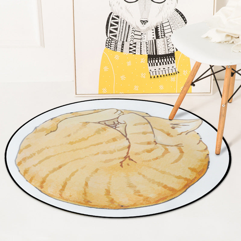 Kids Child's Room Rug in Yellow and Grey Animal Sleeping Cat Print Rug Polyester Non-Slip Area Rug White Clearhalo 'Area Rug' 'Rug' 1933668