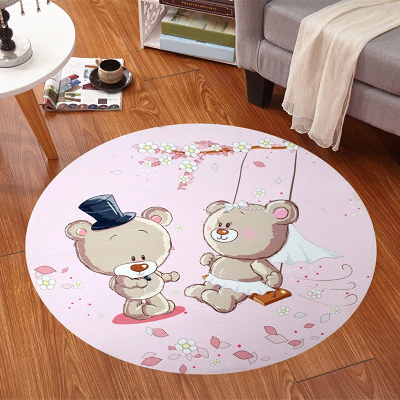 Kids Bedroom Rug in Pink and Purple Animal Horse Bear Print Rug Polyester Stain-Resistant Area Rug Pink Clearhalo 'Area Rug' 'Rug' 1933694