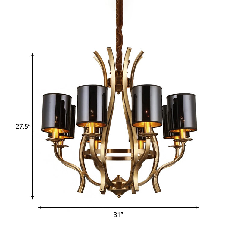 6/8 Lights Cylinder Chandelier Farmhouse Black Fabric Hanging Ceiling Lamp with Iron Vase Design Clearhalo 'Ceiling Lights' 'Chandeliers' Lighting' options 1934071