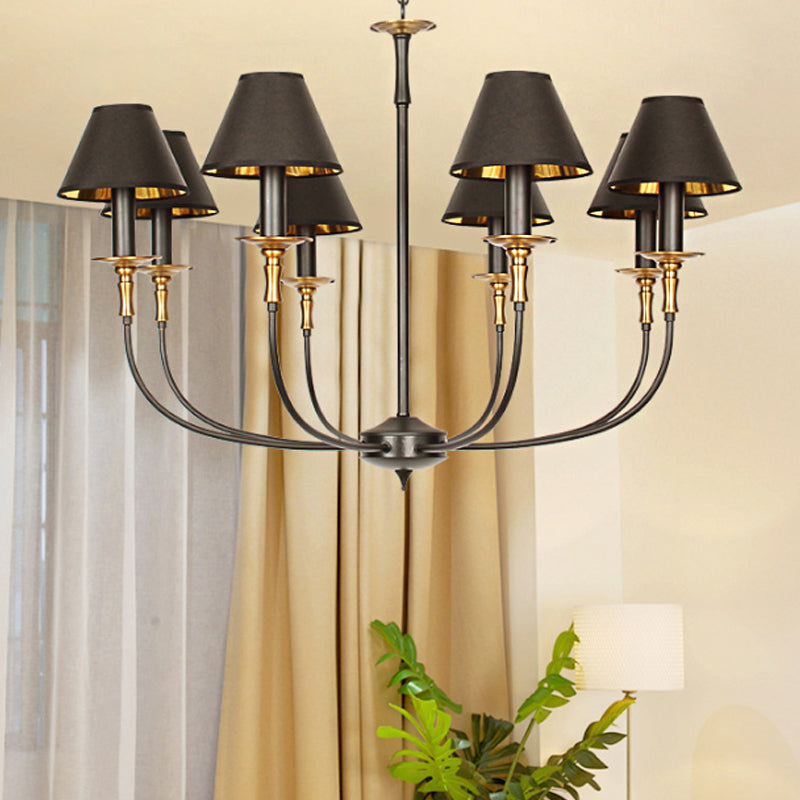 Traditional Cone Shape Chandelier 3/4/6-Head Fabric Hanging Pendant in Black/Chrome with Swooping Arm Clearhalo 'Ceiling Lights' 'Chandeliers' Lighting' options 1934121