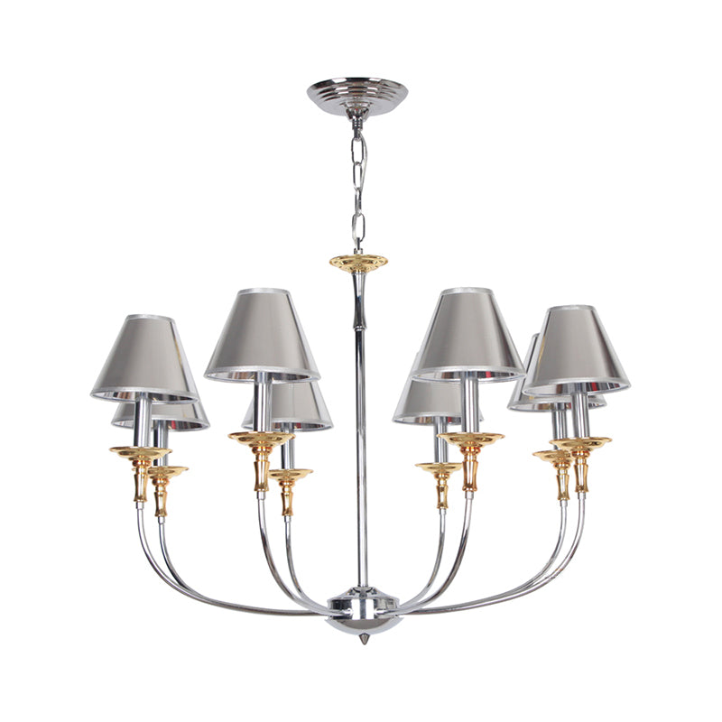 Traditional Cone Shape Chandelier 3/4/6-Head Fabric Hanging Pendant in Black/Chrome with Swooping Arm Clearhalo 'Ceiling Lights' 'Chandeliers' Lighting' options 1934135