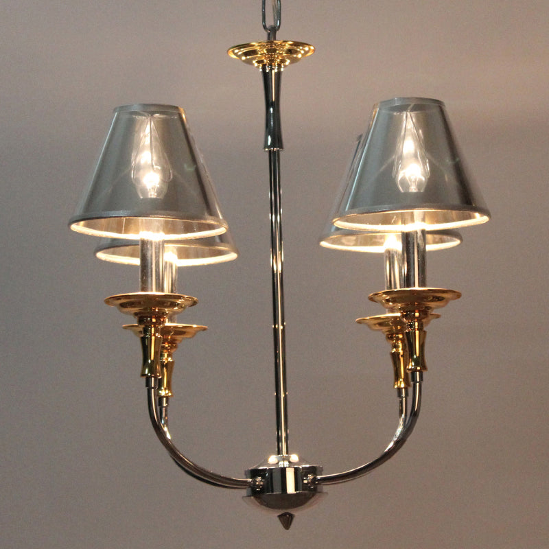 Traditional Cone Shape Chandelier 3/4/6-Head Fabric Hanging Pendant in Black/Chrome with Swooping Arm Clearhalo 'Ceiling Lights' 'Chandeliers' Lighting' options 1934138