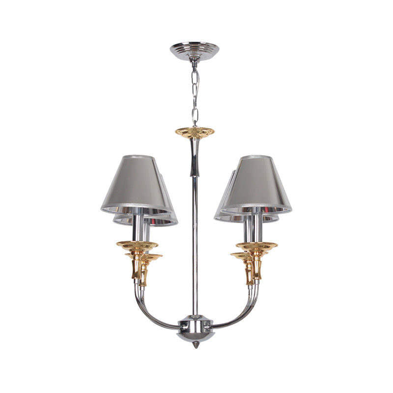 Traditional Cone Shape Chandelier 3/4/6-Head Fabric Hanging Pendant in Black/Chrome with Swooping Arm Clearhalo 'Ceiling Lights' 'Chandeliers' Lighting' options 1934139
