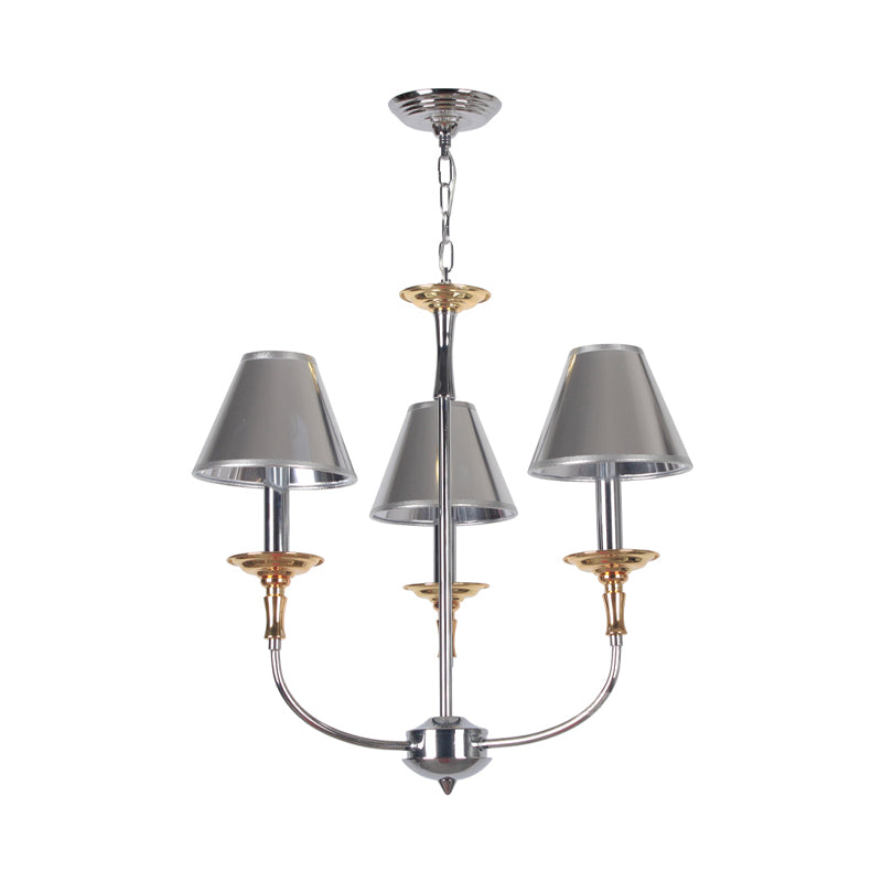 Traditional Cone Shape Chandelier 3/4/6-Head Fabric Hanging Pendant in Black/Chrome with Swooping Arm 3 Chrome Clearhalo 'Ceiling Lights' 'Chandeliers' Lighting' options 1934140_7d6fe2f4-749c-4dd6-8056-405b8461c1f3