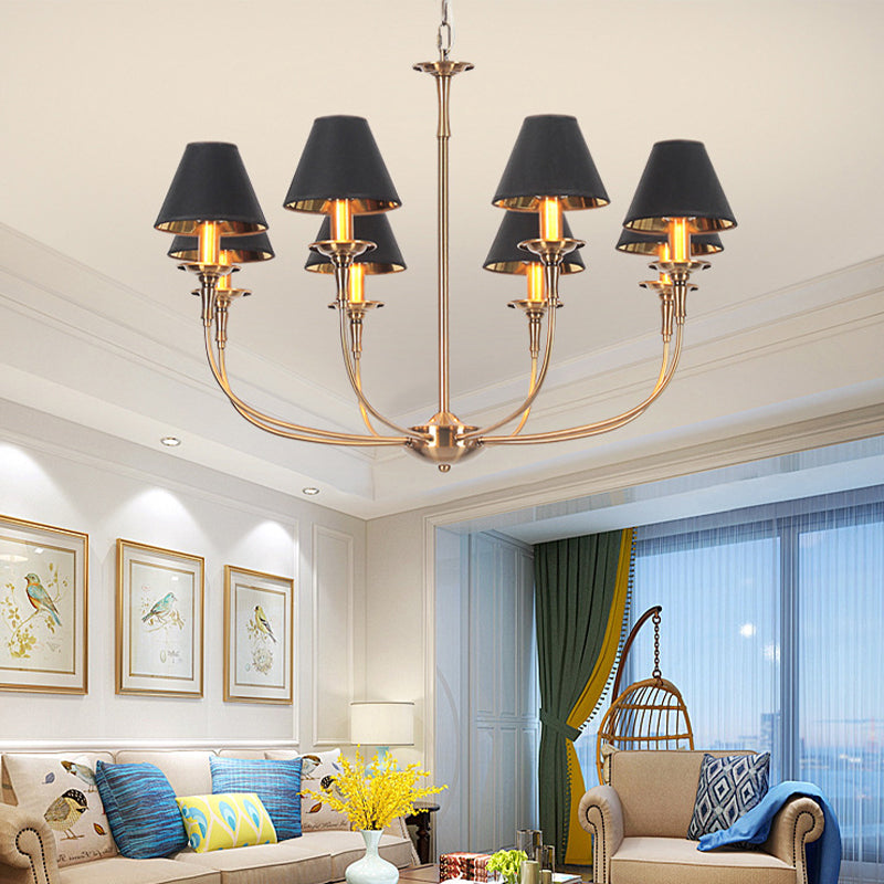 Fabric Tapered Chandelier Pendant Contemporary 3/4/6 Heads Black and Gold Hanging Ceiling Light Clearhalo 'Ceiling Lights' 'Chandeliers' Lighting' options 1934141