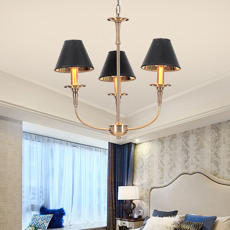 Fabric Tapered Chandelier Pendant Contemporary 3/4/6 Heads Black and Gold Hanging Ceiling Light 3 Black-Gold Clearhalo 'Ceiling Lights' 'Chandeliers' Lighting' options 1934153_3ae58f07-f612-46e2-82fb-6321875d6a62