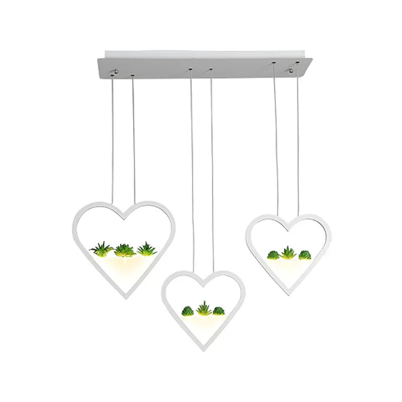 Loving Heart Metal Cluster Pendant Simple 2/3 Heads Dining Room LED Plant Ceiling Light in White Clearhalo 'Art Deco Pendants' 'Cast Iron' 'Ceiling Lights' 'Ceramic' 'Crystal' 'Industrial Pendants' 'Industrial' 'Metal' 'Middle Century Pendants' 'Pendant Lights' 'Pendants' 'Tiffany' Lighting' 1934176