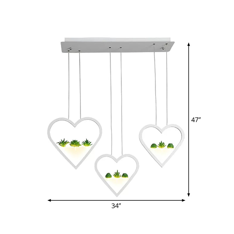 Loving Heart Metal Cluster Pendant Simple 2/3 Heads Dining Room LED Plant Ceiling Light in White Clearhalo 'Art Deco Pendants' 'Cast Iron' 'Ceiling Lights' 'Ceramic' 'Crystal' 'Industrial Pendants' 'Industrial' 'Metal' 'Middle Century Pendants' 'Pendant Lights' 'Pendants' 'Tiffany' Lighting' 1934177