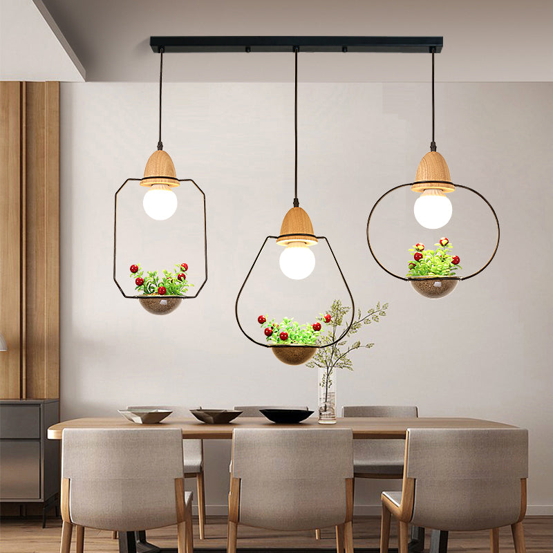 Metal Black Plant Drop Lamp Geometric 3 Heads Industrial LED Cluster Pendant Light for Dining Room Black Clearhalo 'Art Deco Pendants' 'Black' 'Cast Iron' 'Ceiling Lights' 'Ceramic' 'Crystal' 'Industrial Pendants' 'Industrial' 'Metal' 'Middle Century Pendants' 'Pendant Lights' 'Pendants' 'Rustic Pendants' 'Tiffany' Lighting' 1934178