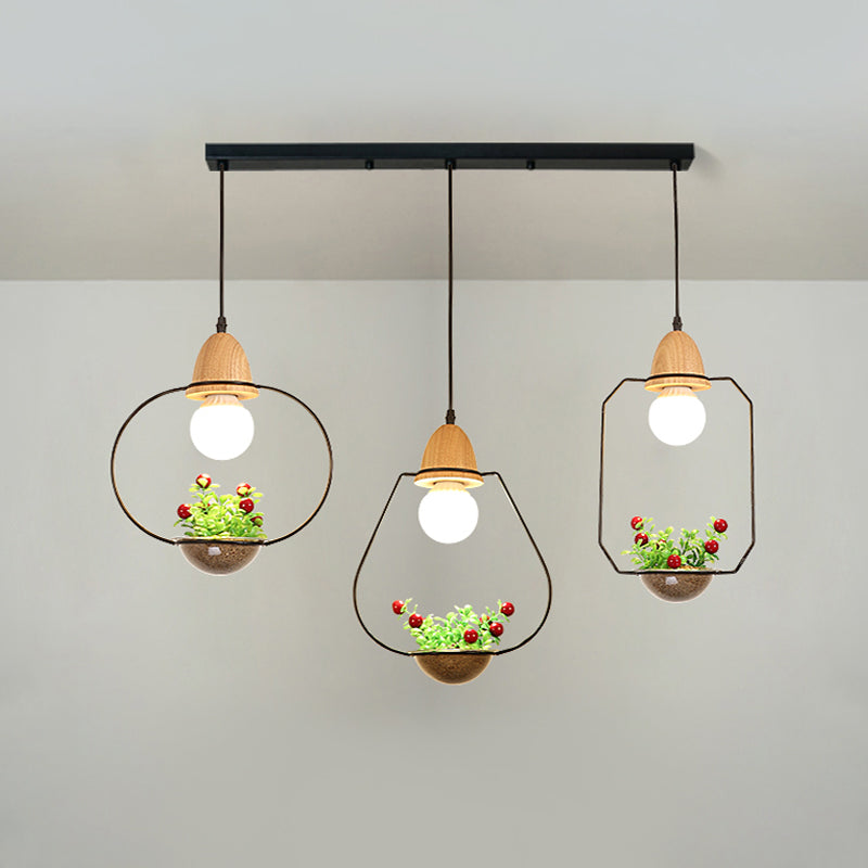 Metal Black Plant Drop Lamp Geometric 3 Heads Industrial LED Cluster Pendant Light for Dining Room Clearhalo 'Art Deco Pendants' 'Black' 'Cast Iron' 'Ceiling Lights' 'Ceramic' 'Crystal' 'Industrial Pendants' 'Industrial' 'Metal' 'Middle Century Pendants' 'Pendant Lights' 'Pendants' 'Rustic Pendants' 'Tiffany' Lighting' 1934179