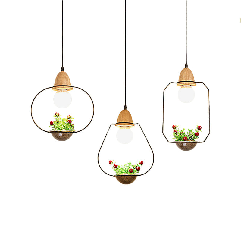Metal Black Plant Drop Lamp Geometric 3 Heads Industrial LED Cluster Pendant Light for Dining Room Clearhalo 'Art Deco Pendants' 'Black' 'Cast Iron' 'Ceiling Lights' 'Ceramic' 'Crystal' 'Industrial Pendants' 'Industrial' 'Metal' 'Middle Century Pendants' 'Pendant Lights' 'Pendants' 'Rustic Pendants' 'Tiffany' Lighting' 1934180