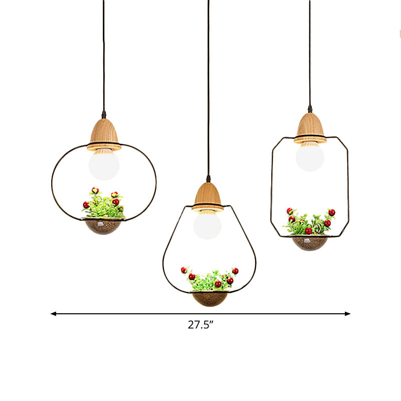 Metal Black Plant Drop Lamp Geometric 3 Heads Industrial LED Cluster Pendant Light for Dining Room Clearhalo 'Art Deco Pendants' 'Black' 'Cast Iron' 'Ceiling Lights' 'Ceramic' 'Crystal' 'Industrial Pendants' 'Industrial' 'Metal' 'Middle Century Pendants' 'Pendant Lights' 'Pendants' 'Rustic Pendants' 'Tiffany' Lighting' 1934182