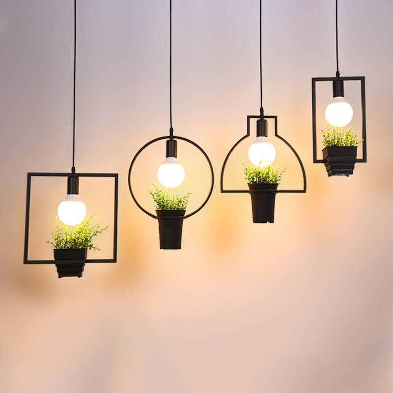 4 Lights Geometric Cluster Pendant Industrial Black Metal LED Plant Ceiling Hang Fixture for Kitchen Black Clearhalo 'Art Deco Pendants' 'Black' 'Cast Iron' 'Ceiling Lights' 'Ceramic' 'Crystal' 'Industrial Pendants' 'Industrial' 'Metal' 'Middle Century Pendants' 'Pendant Lights' 'Pendants' 'Rustic Pendants' 'Tiffany' Lighting' 1934183