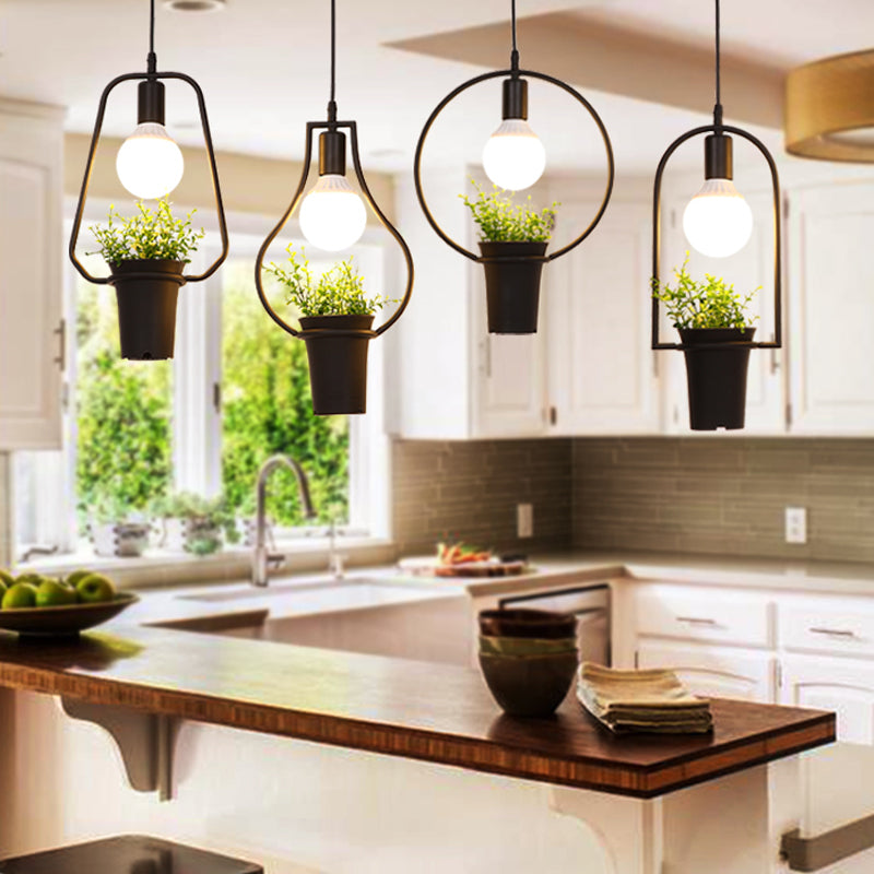 4 Lights Geometric Cluster Pendant Industrial Black Metal LED Plant Ceiling Hang Fixture for Kitchen Clearhalo 'Art Deco Pendants' 'Black' 'Cast Iron' 'Ceiling Lights' 'Ceramic' 'Crystal' 'Industrial Pendants' 'Industrial' 'Metal' 'Middle Century Pendants' 'Pendant Lights' 'Pendants' 'Rustic Pendants' 'Tiffany' Lighting' 1934184