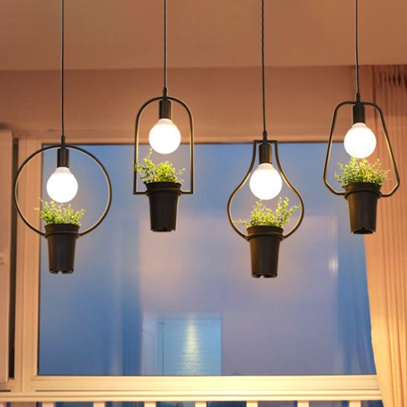 4 Lights Geometric Cluster Pendant Industrial Black Metal LED Plant Ceiling Hang Fixture for Kitchen Clearhalo 'Art Deco Pendants' 'Black' 'Cast Iron' 'Ceiling Lights' 'Ceramic' 'Crystal' 'Industrial Pendants' 'Industrial' 'Metal' 'Middle Century Pendants' 'Pendant Lights' 'Pendants' 'Rustic Pendants' 'Tiffany' Lighting' 1934185