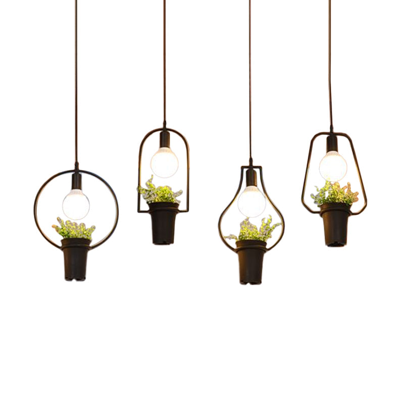4 Lights Geometric Cluster Pendant Industrial Black Metal LED Plant Ceiling Hang Fixture for Kitchen Clearhalo 'Art Deco Pendants' 'Black' 'Cast Iron' 'Ceiling Lights' 'Ceramic' 'Crystal' 'Industrial Pendants' 'Industrial' 'Metal' 'Middle Century Pendants' 'Pendant Lights' 'Pendants' 'Rustic Pendants' 'Tiffany' Lighting' 1934186