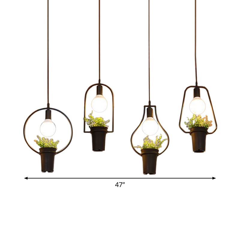 4 Lights Geometric Cluster Pendant Industrial Black Metal LED Plant Ceiling Hang Fixture for Kitchen Clearhalo 'Art Deco Pendants' 'Black' 'Cast Iron' 'Ceiling Lights' 'Ceramic' 'Crystal' 'Industrial Pendants' 'Industrial' 'Metal' 'Middle Century Pendants' 'Pendant Lights' 'Pendants' 'Rustic Pendants' 'Tiffany' Lighting' 1934188