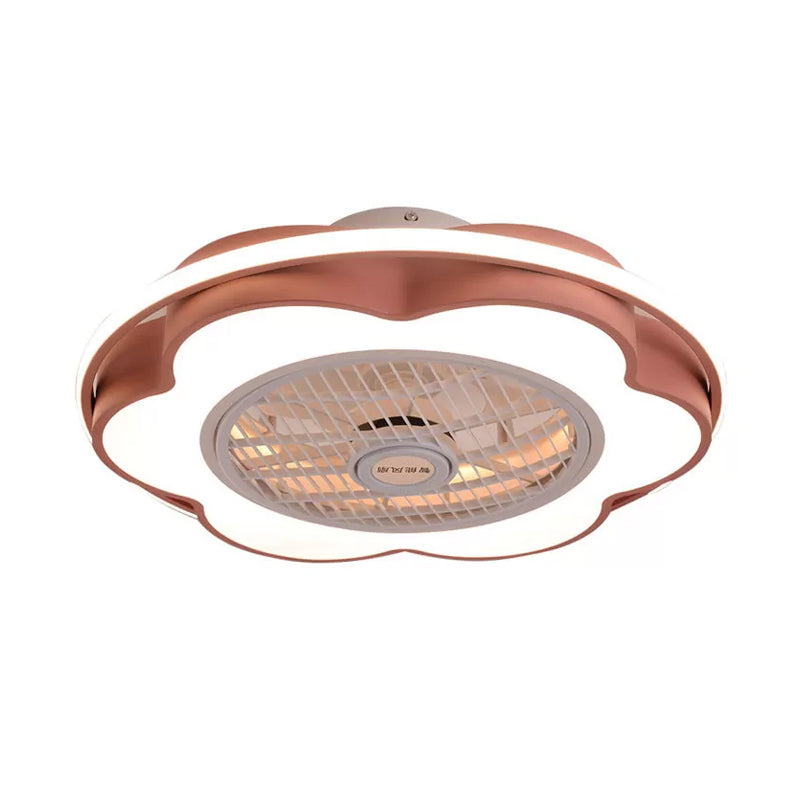 Floral Semi Mount Lighting Modernism Metallic 28" Width LED Parlor Hanging Fan Lamp in Black/Pink/Blue Clearhalo 'Ceiling Fans with Lights' 'Ceiling Fans' 'Kids Ceiling Fans' 'Kids' Lighting' 1934241