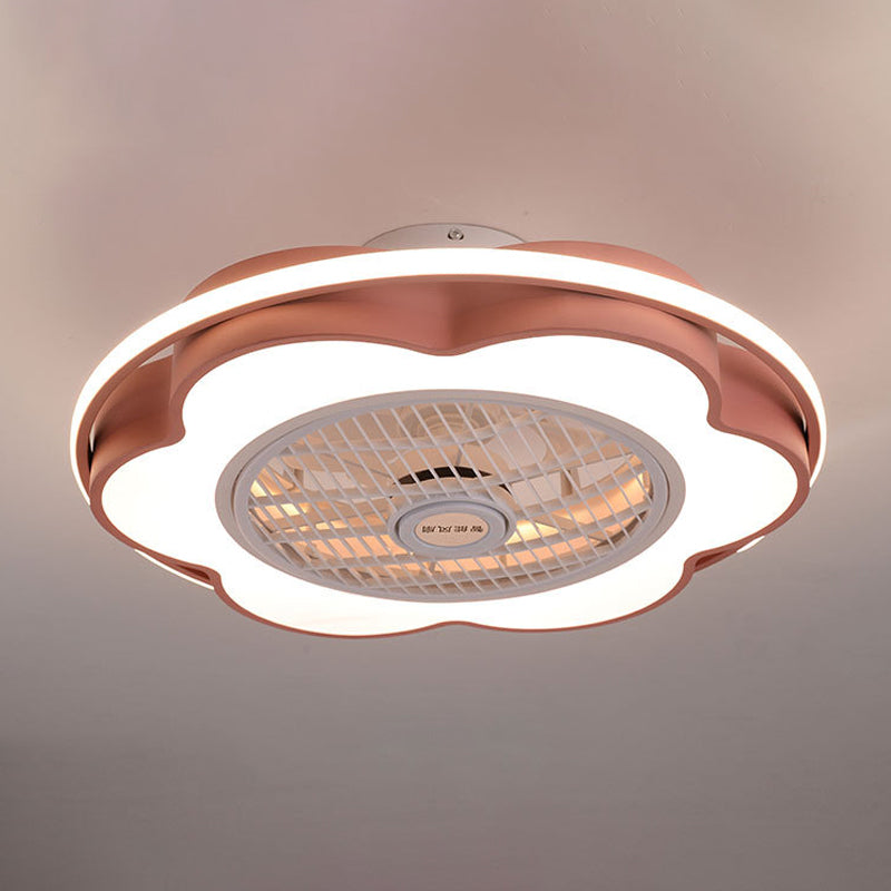 Floral Semi Mount Lighting Modernism Metallic 28" Width LED Parlor Hanging Fan Lamp in Black/Pink/Blue Clearhalo 'Ceiling Fans with Lights' 'Ceiling Fans' 'Kids Ceiling Fans' 'Kids' Lighting' 1934242