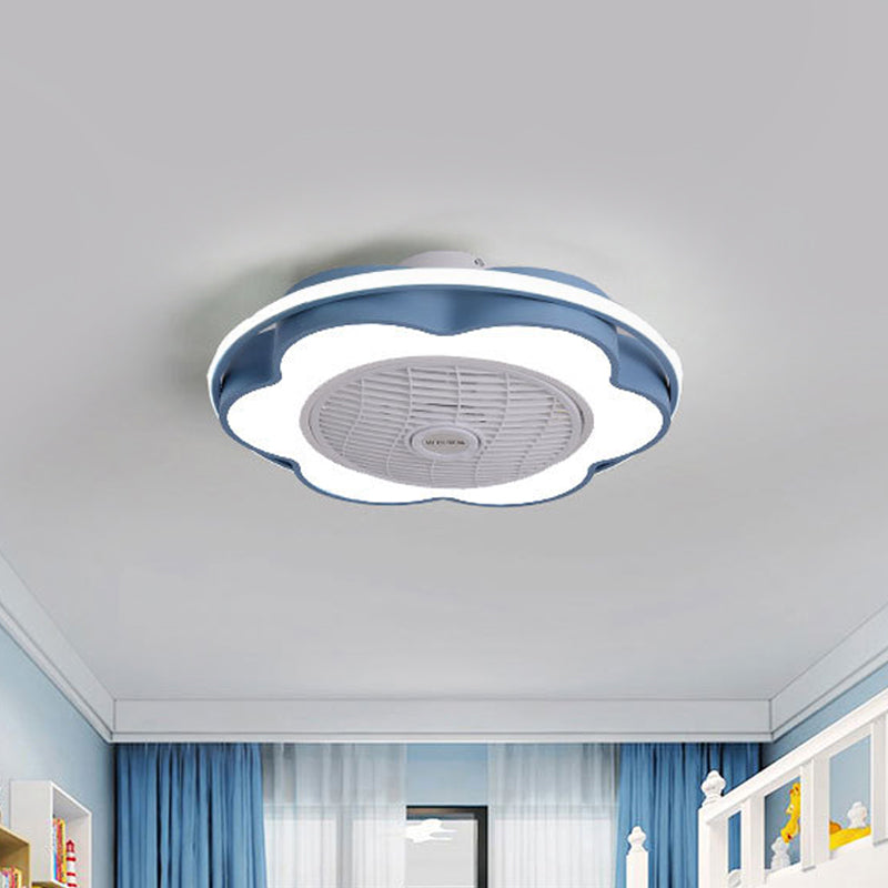 Floral Semi Mount Lighting Modernism Metallic 28" Width LED Parlor Hanging Fan Lamp in Black/Pink/Blue Blue Clearhalo 'Ceiling Fans with Lights' 'Ceiling Fans' 'Kids Ceiling Fans' 'Kids' Lighting' 1934244