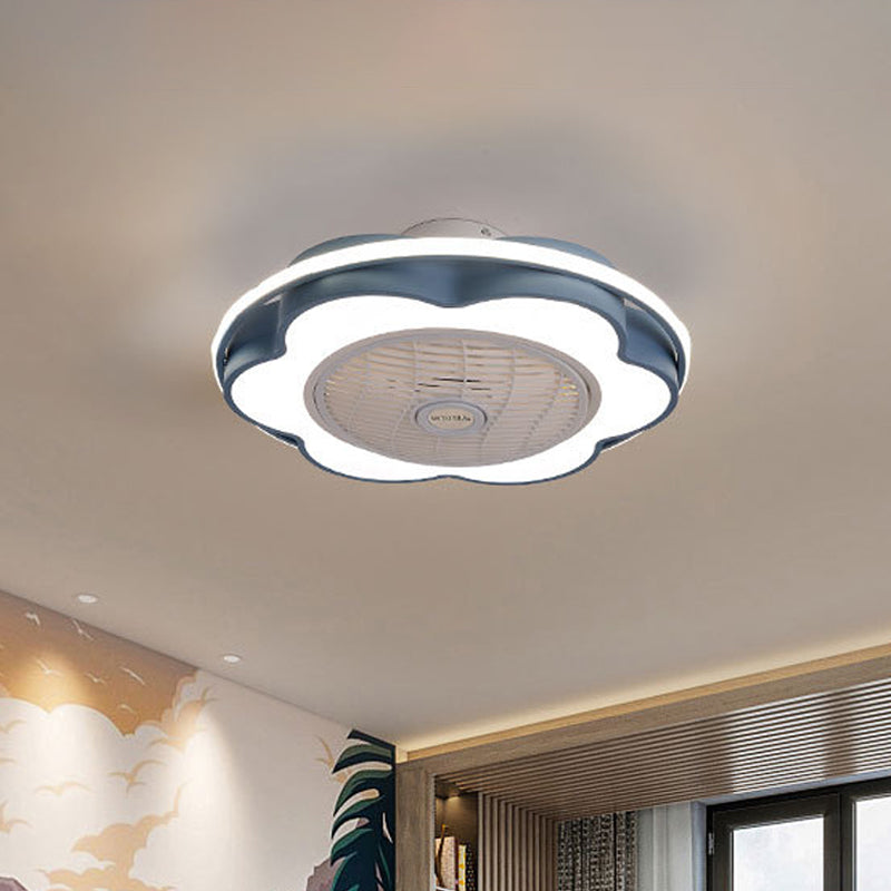 Floral Semi Mount Lighting Modernism Metallic 28" Width LED Parlor Hanging Fan Lamp in Black/Pink/Blue Clearhalo 'Ceiling Fans with Lights' 'Ceiling Fans' 'Kids Ceiling Fans' 'Kids' Lighting' 1934245