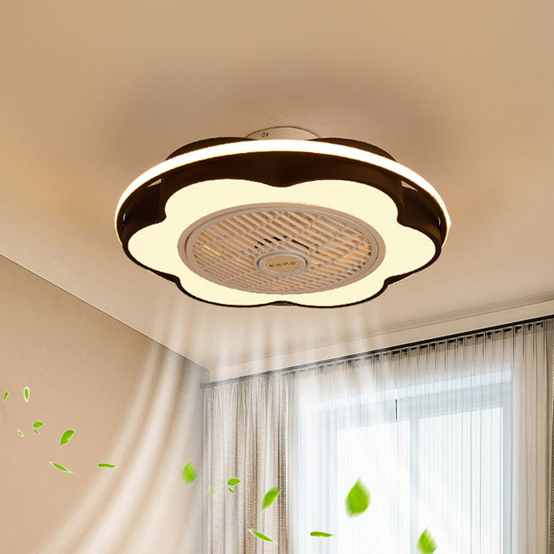 Floral Semi Mount Lighting Modernism Metallic 28" Width LED Parlor Hanging Fan Lamp in Black/Pink/Blue Black Clearhalo 'Ceiling Fans with Lights' 'Ceiling Fans' 'Kids Ceiling Fans' 'Kids' Lighting' 1934248