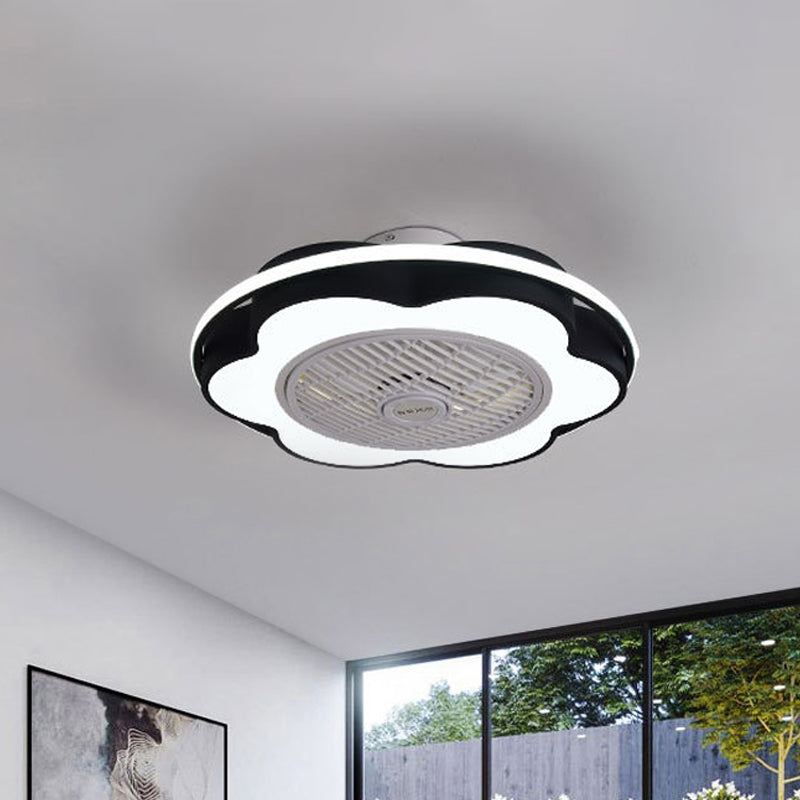 Floral Semi Mount Lighting Modernism Metallic 28" Width LED Parlor Hanging Fan Lamp in Black/Pink/Blue Clearhalo 'Ceiling Fans with Lights' 'Ceiling Fans' 'Kids Ceiling Fans' 'Kids' Lighting' 1934249