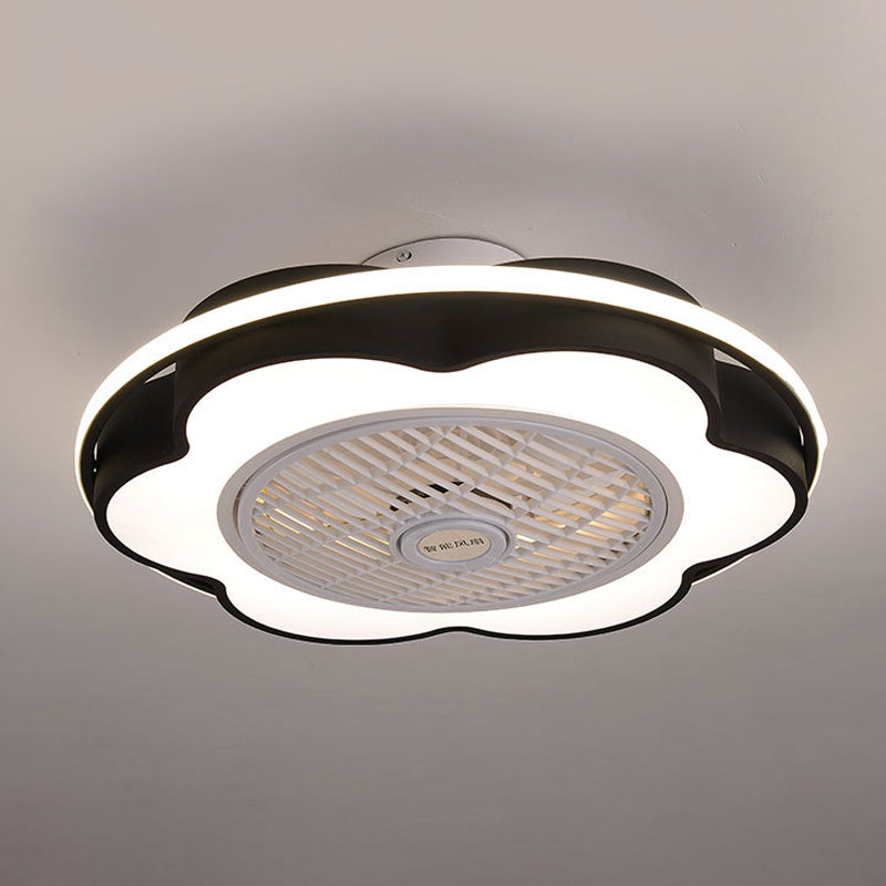 Floral Semi Mount Lighting Modernism Metallic 28" Width LED Parlor Hanging Fan Lamp in Black/Pink/Blue Clearhalo 'Ceiling Fans with Lights' 'Ceiling Fans' 'Kids Ceiling Fans' 'Kids' Lighting' 1934251