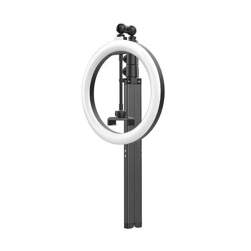 Metallic Circular Mirror Lamp Contemporary LED Fill Light in Black/Pink with Tripod Design Black USB Clearhalo 'Cast Iron' 'Glass' 'Industrial' 'Modern wall lights' 'Modern' 'Tiffany' 'Traditional wall lights' 'Vanity Lights' 'Wall Lights' Lighting' 1934259
