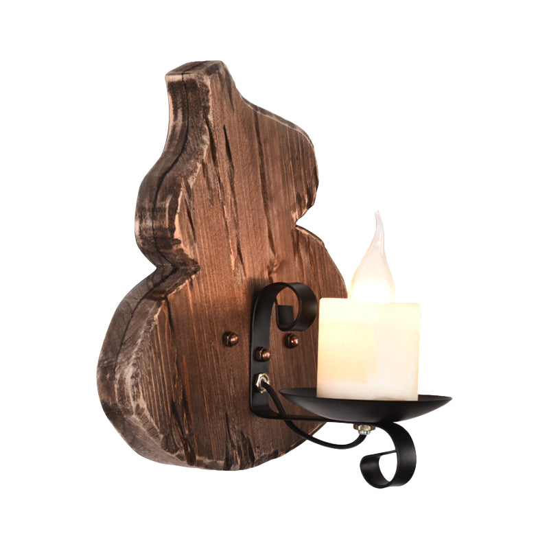 Lantern/Kerosene Living Room Wall Lamp Nautical Wood 1 Bulb Brown Wall Mount Light with Gourd/Half-Round Wood Backplate Clearhalo 'Art deco wall lights' 'Cast Iron' 'Glass' 'Industrial wall lights' 'Industrial' 'Middle century wall lights' 'Modern' 'Rustic wall lights' 'Tiffany' 'Traditional wall lights' 'Wall Lamps & Sconces' 'Wall Lights' Lighting' 1934365