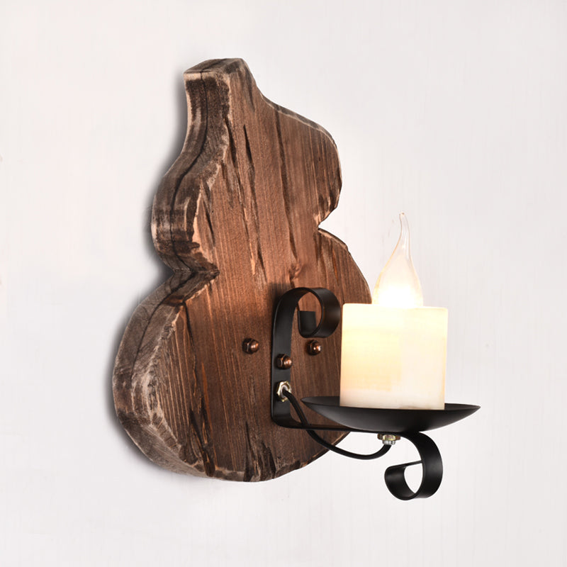 Lantern/Kerosene Living Room Wall Lamp Nautical Wood 1 Bulb Brown Wall Mount Light with Gourd/Half-Round Wood Backplate Clearhalo 'Art deco wall lights' 'Cast Iron' 'Glass' 'Industrial wall lights' 'Industrial' 'Middle century wall lights' 'Modern' 'Rustic wall lights' 'Tiffany' 'Traditional wall lights' 'Wall Lamps & Sconces' 'Wall Lights' Lighting' 1934366