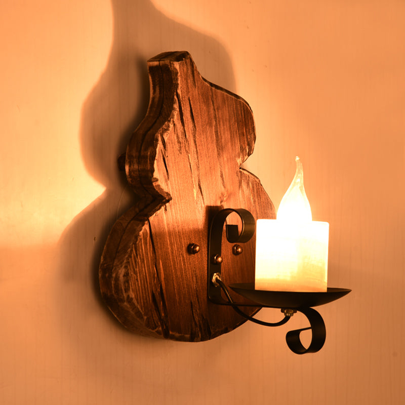 Lantern/Kerosene Living Room Wall Lamp Nautical Wood 1 Bulb Brown Wall Mount Light with Gourd/Half-Round Wood Backplate Clearhalo 'Art deco wall lights' 'Cast Iron' 'Glass' 'Industrial wall lights' 'Industrial' 'Middle century wall lights' 'Modern' 'Rustic wall lights' 'Tiffany' 'Traditional wall lights' 'Wall Lamps & Sconces' 'Wall Lights' Lighting' 1934367