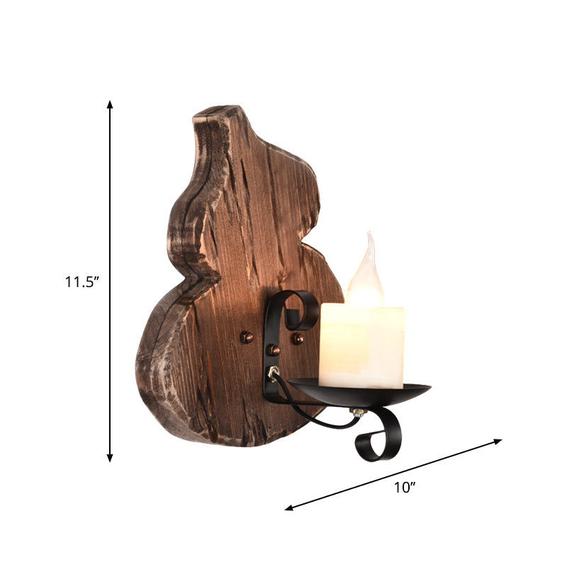Lantern/Kerosene Living Room Wall Lamp Nautical Wood 1 Bulb Brown Wall Mount Light with Gourd/Half-Round Wood Backplate Clearhalo 'Art deco wall lights' 'Cast Iron' 'Glass' 'Industrial wall lights' 'Industrial' 'Middle century wall lights' 'Modern' 'Rustic wall lights' 'Tiffany' 'Traditional wall lights' 'Wall Lamps & Sconces' 'Wall Lights' Lighting' 1934368