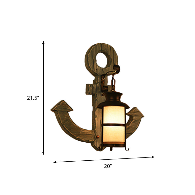Lantern/Kerosene Living Room Wall Lamp Nautical Wood 1 Bulb Brown Wall Mount Light with Gourd/Half-Round Wood Backplate Clearhalo 'Art deco wall lights' 'Cast Iron' 'Glass' 'Industrial wall lights' 'Industrial' 'Middle century wall lights' 'Modern' 'Rustic wall lights' 'Tiffany' 'Traditional wall lights' 'Wall Lamps & Sconces' 'Wall Lights' Lighting' 1934380