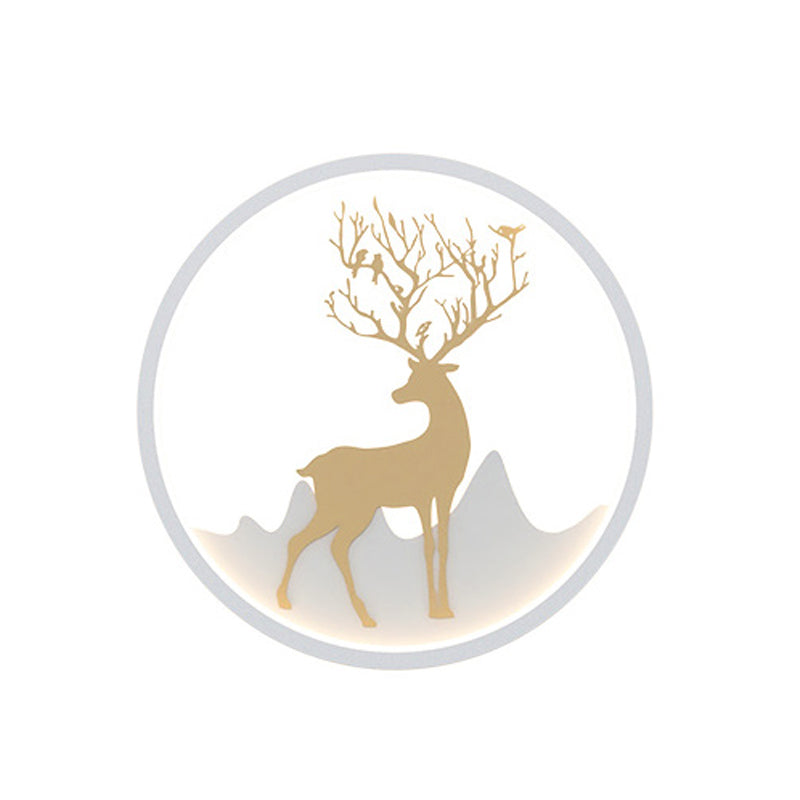 Deer Wall Light Fixture Nordic Metallic Black/White-Gold LED Circle Sconce Light in Warm/White Light for Bedroom Clearhalo 'Cast Iron' 'Glass' 'Industrial' 'Modern wall lights' 'Modern' 'Tiffany' 'Traditional wall lights' 'Wall Lamps & Sconces' 'Wall Lights' Lighting' 1934434