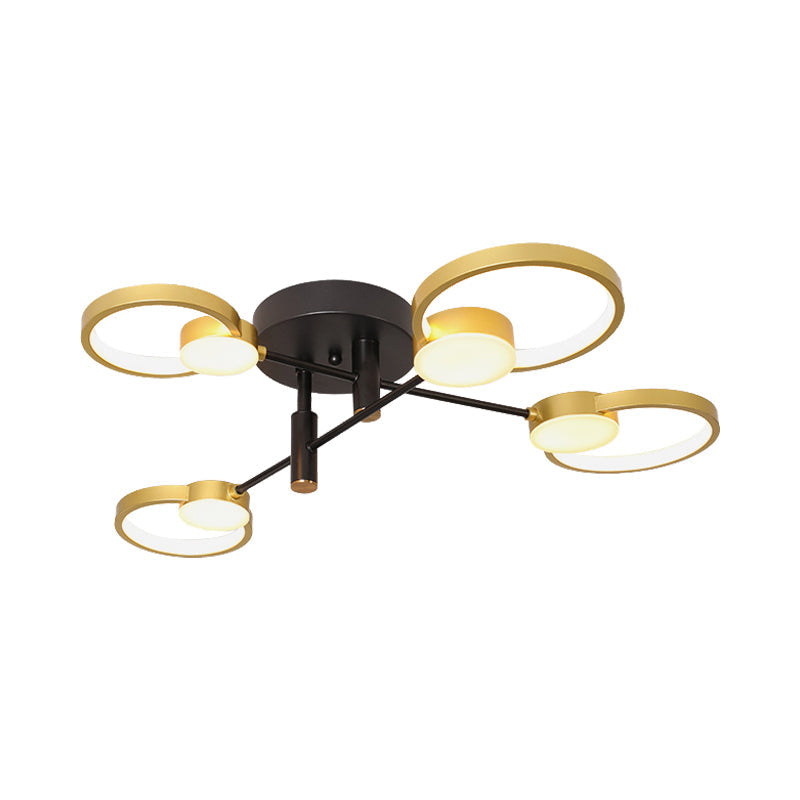 Branch Semi Flush Mount Chandelier Contemporary Metal 4/6-Bulb Gold Ceiling Lamp in Warm/White Light Clearhalo 'Ceiling Lights' 'Close To Ceiling Lights' 'Close to ceiling' 'Semi-flushmount' Lighting' 1934507