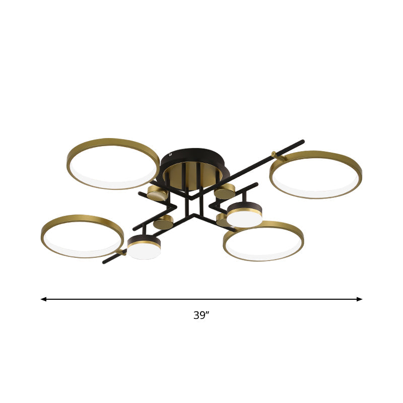 Modern 4/6-Light Semi Flush Mount Gold Hoop Ceiling Mount Chandelier with Metal Frame in Warm/White/3 Color Light Clearhalo 'Ceiling Lights' 'Close To Ceiling Lights' 'Close to ceiling' 'Semi-flushmount' Lighting' 1934520