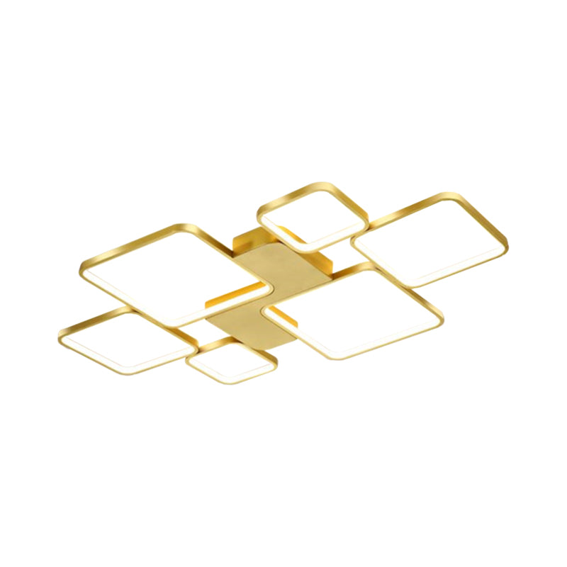 Circular/Square Living Room Ceiling Lamp Metal 6-Light Contemporary Flush Mount in Black/Gold, Warm/White Light Clearhalo 'Ceiling Lights' 'Close To Ceiling Lights' 'Close to ceiling' 'Semi-flushmount' Lighting' 1934567