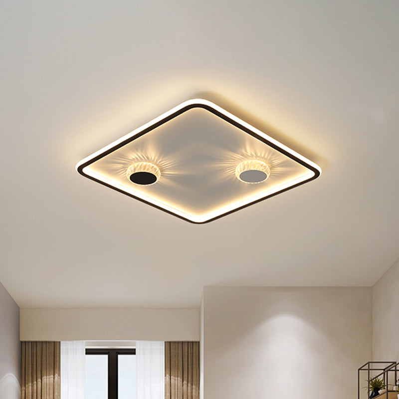 Acrylic Round/Rectangle/Square Flush Light Minimalist Black LED Ceiling Mounted Lamp in Warm/White Light with Decorative Crystal Clearhalo 'Ceiling Lights' 'Close To Ceiling Lights' 'Close to ceiling' 'Flush mount' Lighting' 1934584
